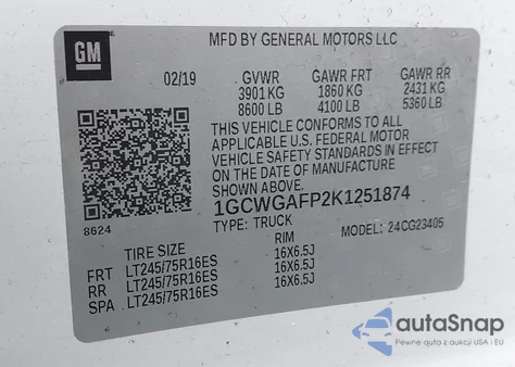 2019 Chevrolet Express 2500 Work Van from USA, damaged, VIN 1GCWGAFP2K1251874